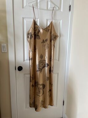 Vintage gold satin roses michel antoni slip dress chemise lingerie